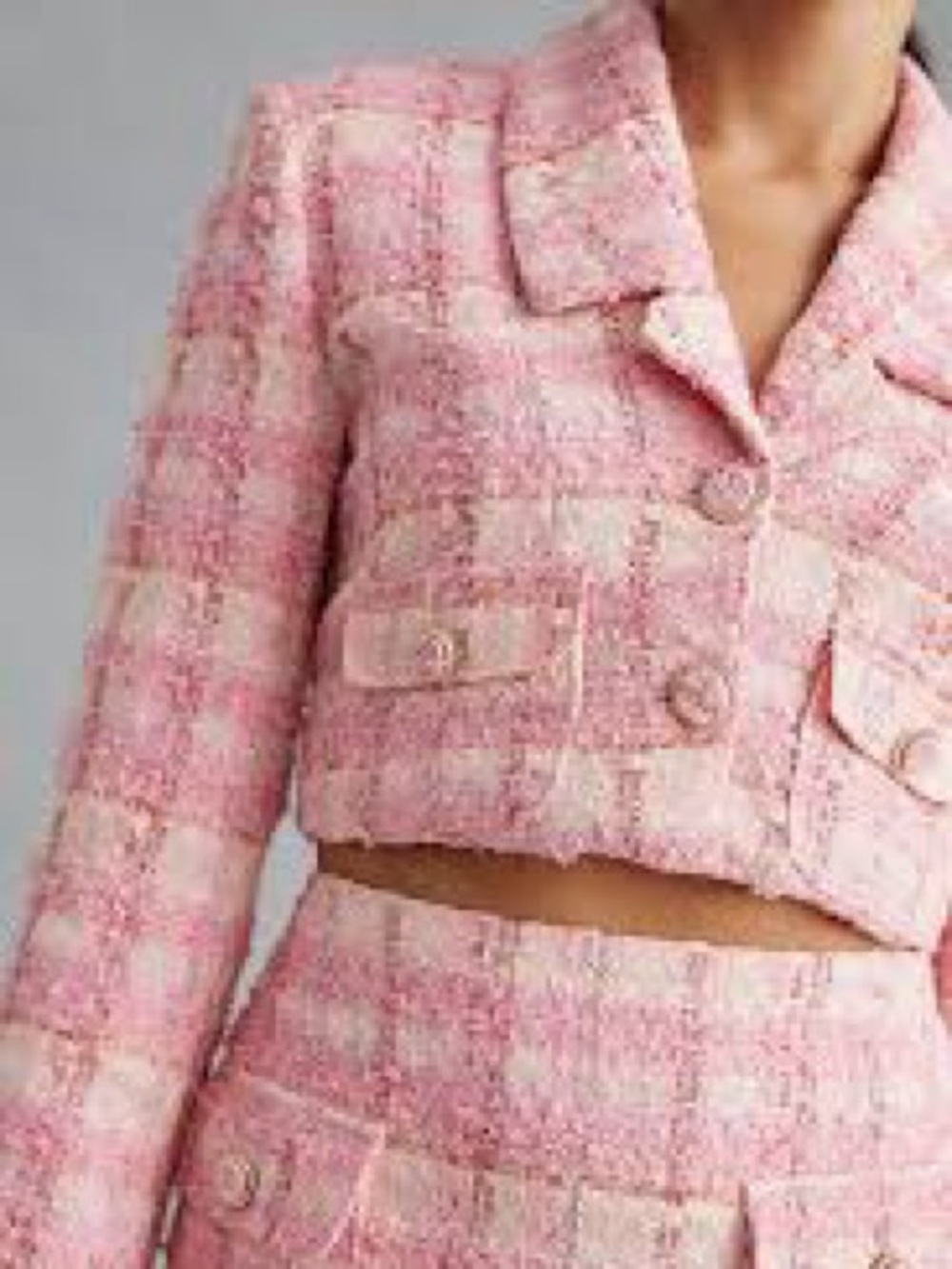 Endless Rose Pink Tweed Cropped Blazer